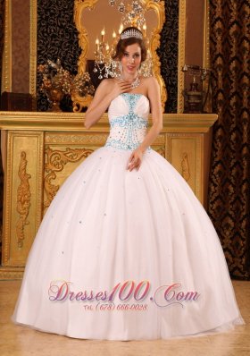 White Ball Gown Strapless Beading Quinceanera Dress