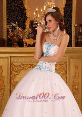 White Ball Gown Strapless Beading Quinceanera Dress