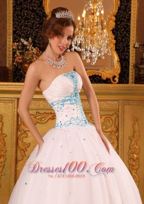 White Ball Gown Strapless Beading Quinceanera Dress