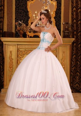 White Ball Gown Strapless Beading Quinceanera Dress