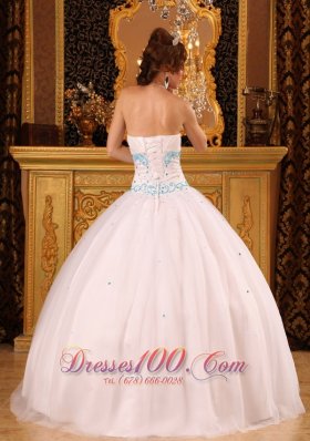 White Ball Gown Strapless Beading Quinceanera Dress