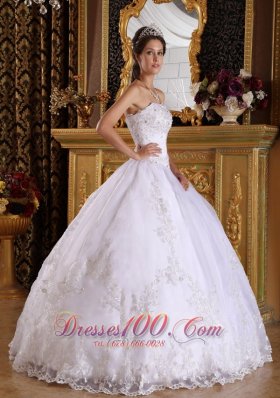 Embroidery Beading White Floor-length Quinceanera Dress