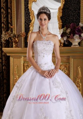 Embroidery Beading White Floor-length Quinceanera Dress