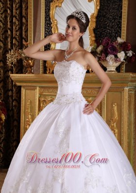 Embroidery Beading White Floor-length Quinceanera Dress