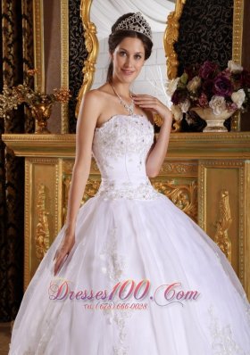 Embroidery Beading White Floor-length Quinceanera Dress