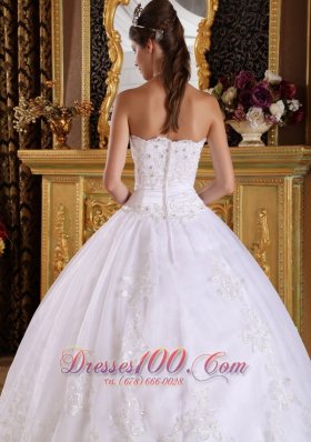 Embroidery Beading White Floor-length Quinceanera Dress