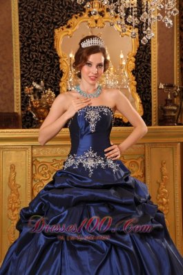 Navy Blue Quinceanera Dress Appliques Beading Taffeta