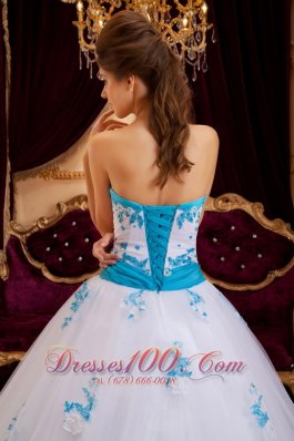 White A-line Ball Gown for Sweet 16 Sweetheart Appliques