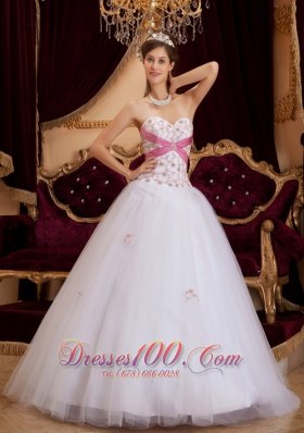 White A-line Sweetheart Tulle Floor-length Sweet 16 Dress