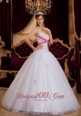 White A-line Sweetheart Tulle Floor-length Sweet 16 Dress