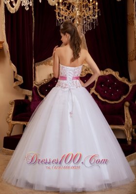 White A-line Sweetheart Tulle Floor-length Sweet 16 Dress