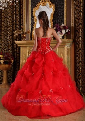 Red Pick-ups Appliques Floor-length Quinceanera Dress