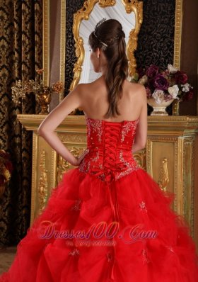 Red Pick-ups Appliques Floor-length Quinceanera Dress