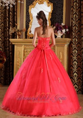 Coral Red Quinceanera Dress Halter Appliques Floor-length