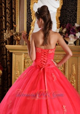 Coral Red Quinceanera Dress Halter Appliques Floor-length