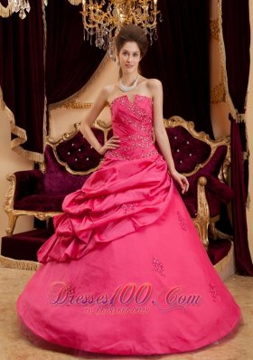 Coral Red Quinceanera Dress Appliques Floor-length