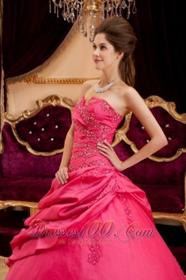 Coral Red Quinceanera Dress Appliques Floor-length