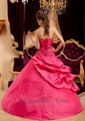 Coral Red Quinceanera Dress Appliques Floor-length