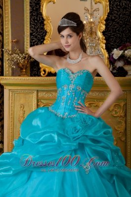 Teal Floor-length Quinceanera Dress Sweetheart Appliques