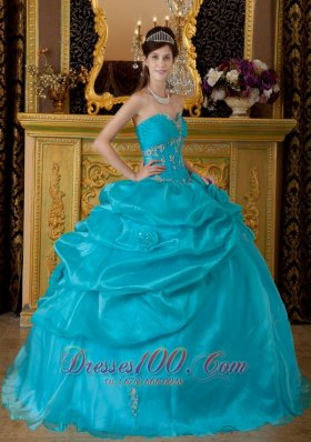 Teal Floor-length Quinceanera Dress Sweetheart Appliques