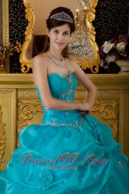 Teal Floor-length Quinceanera Dress Sweetheart Appliques