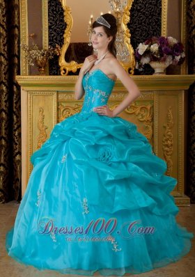 Teal Floor-length Quinceanera Dress Sweetheart Appliques