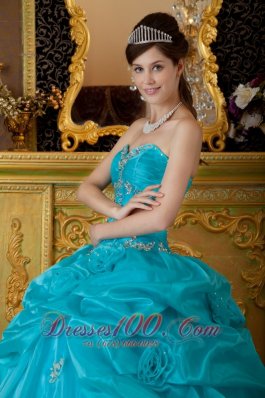 Teal Floor-length Quinceanera Dress Sweetheart Appliques