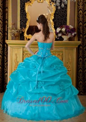 Teal Floor-length Quinceanera Dress Sweetheart Appliques