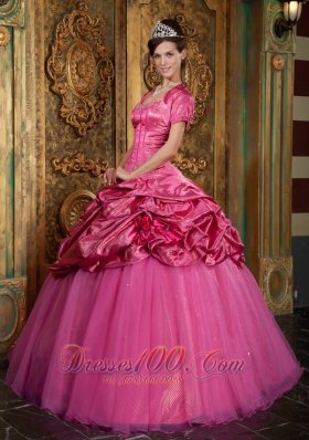 Hot Pink Sweetheart Appliques Quinceanera Dress