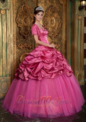 Hot Pink Sweetheart Appliques Quinceanera Dress