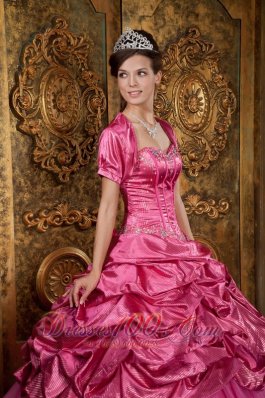 Hot Pink Sweetheart Appliques Quinceanera Dress