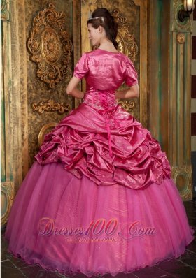 Hot Pink Sweetheart Appliques Quinceanera Dress