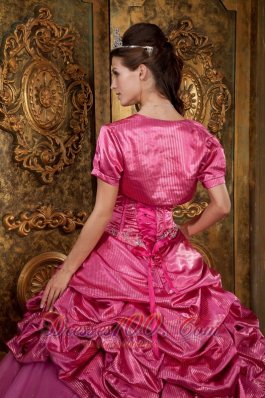 Hot Pink Sweetheart Appliques Quinceanera Dress