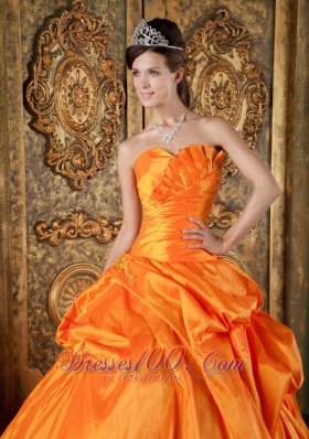 Spring Orange Sweetheart Appliques Quinceanera Dress