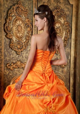 Spring Orange Sweetheart Appliques Quinceanera Dress