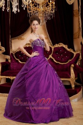 Purple Sweetheart Appliques Floor-length Quinceanera Dress