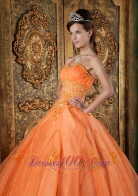 Orange Appliques Beading Sweetheart Quinceanera Dress