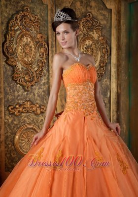 Orange Appliques Beading Sweetheart Quinceanera Dress