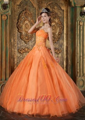 Orange Appliques Beading Sweetheart Quinceanera Dress