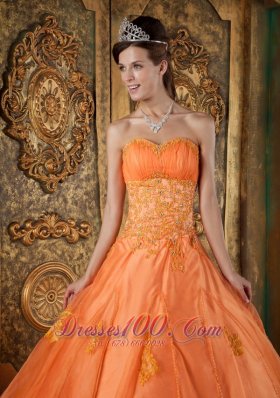 Orange Appliques Beading Sweetheart Quinceanera Dress