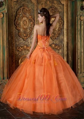 Orange Appliques Beading Sweetheart Quinceanera Dress