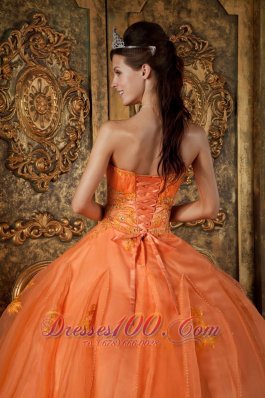 Orange Appliques Beading Sweetheart Quinceanera Dress