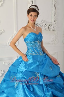 2013 Blue Sweetheart Ruch Pick-ups Quinceanera Dress