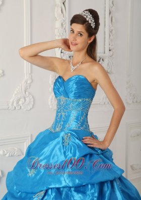 2013 Blue Sweetheart Ruch Pick-ups Quinceanera Dress