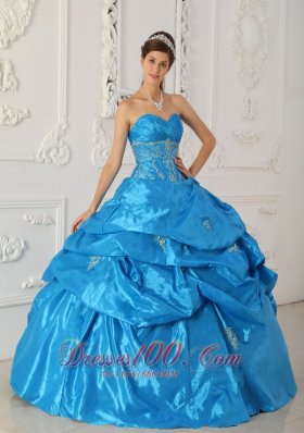 2013 Blue Sweetheart Ruch Pick-ups Quinceanera Dress