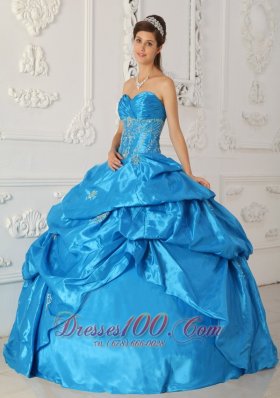 2013 Blue Sweetheart Ruch Pick-ups Quinceanera Dress