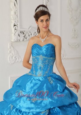 2013 Blue Sweetheart Ruch Pick-ups Quinceanera Dress