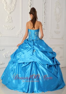 2013 Blue Sweetheart Ruch Pick-ups Quinceanera Dress