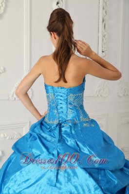 2013 Blue Sweetheart Ruch Pick-ups Quinceanera Dress