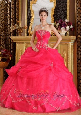 Coral Red Appliques Strapless Sweet 16 Dress Designer